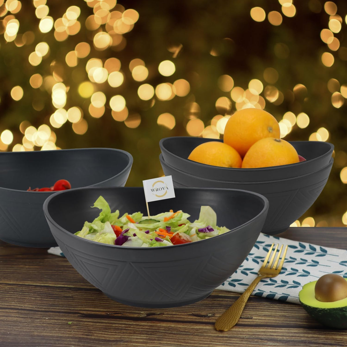 65oz Large Salad Bowls Black - Wheat Straw Salad bowls Set of 4 - Unbreakable Salad Bowls Dishware