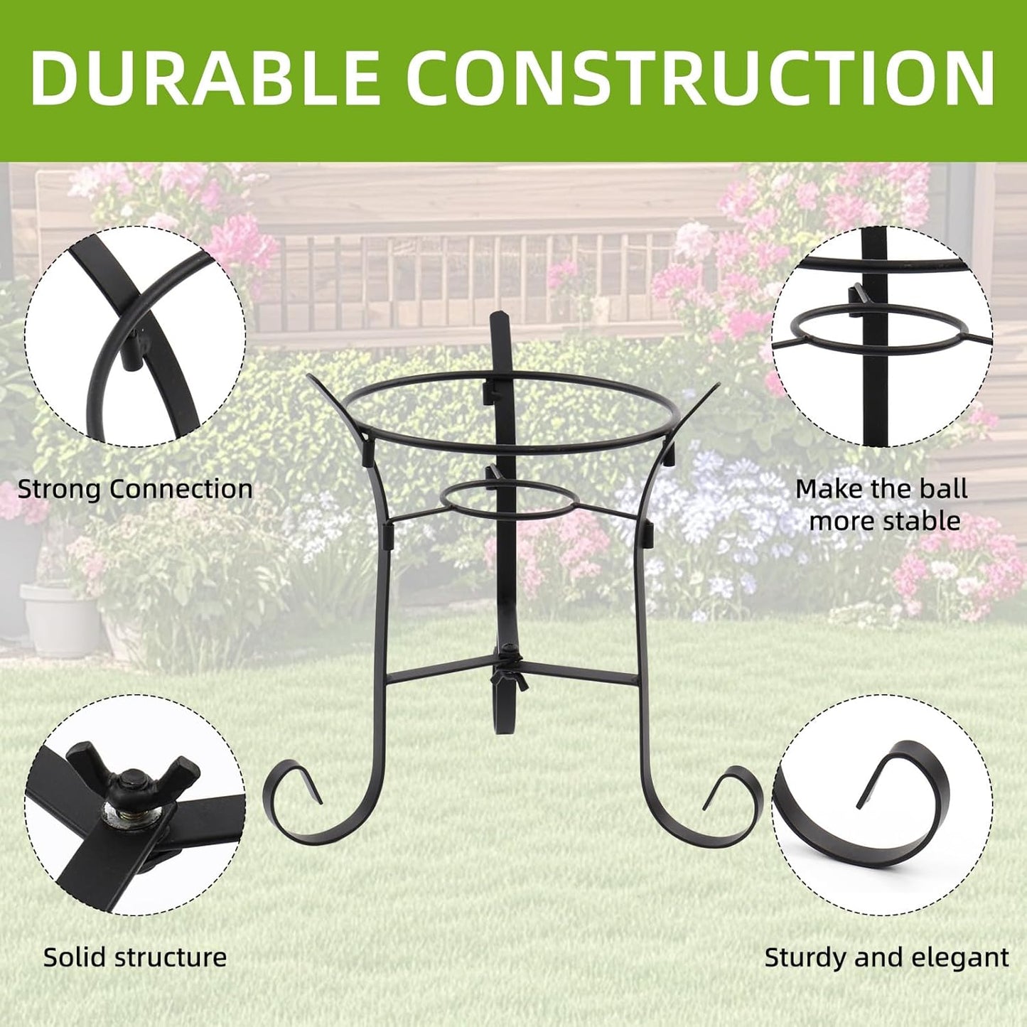 VOREEN 10" Gazing Ball Stand, Metal Gazing Globe Stand for 8-12 Inch Garden Gazing Globe, Outdoor