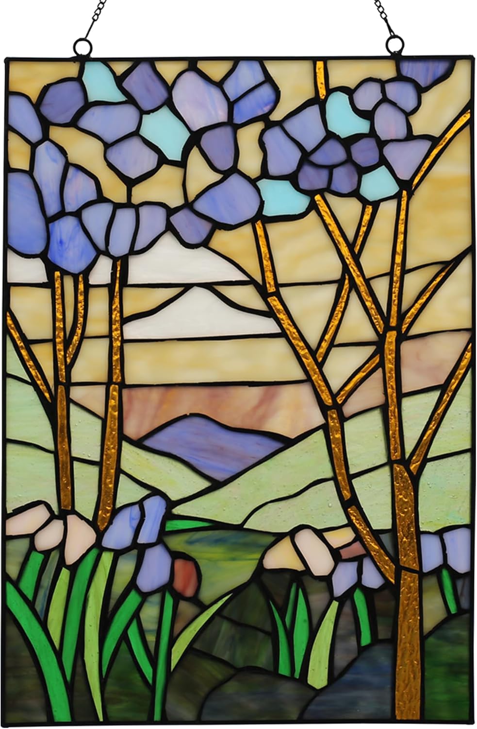 YOURANJU Stained Glass Window Hanging 16" H x 11" W Tiffany Style Rectangular Window Panel Suitable