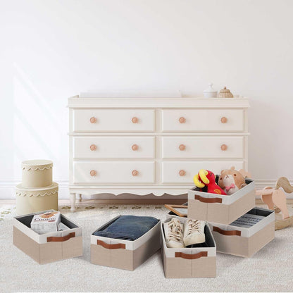 GhvyenntteS Small Fabric Storage Bins 6 Pack, 11.8" x 7.87" x 5.11" Storage Basket with Leather
