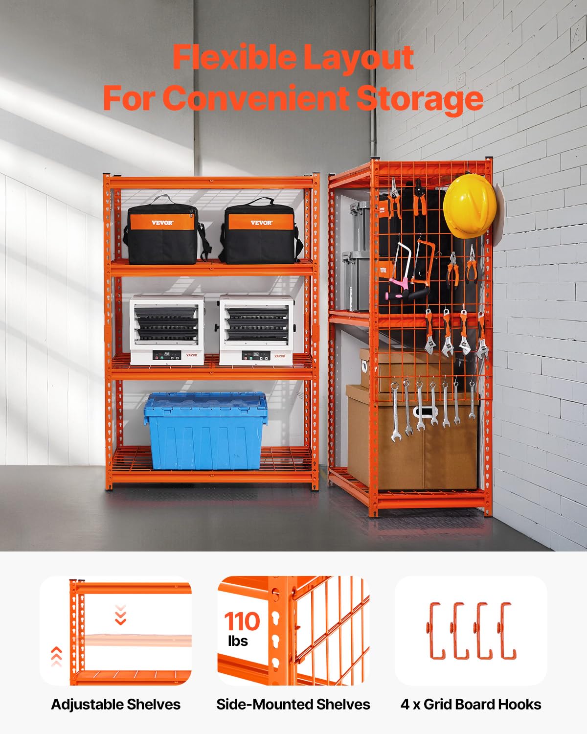 VEVOR Storage Shelves, 2400 lbs, 4 Tier Heavy Duty Garage Shelving, 20" D x 40" W x 60" H