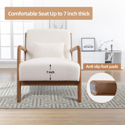 INZOY Mid Century Modern Accent Chair with Lamb Wool Fabric, Upholstered Living Room Chairs with