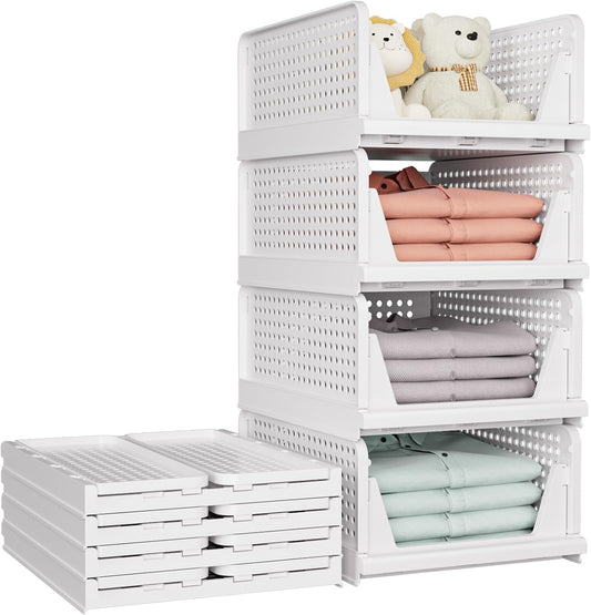 SNSLXH 5 Pack Stackable Closet Storage Basket, Multifunctional & Foldable Closet Organizer for