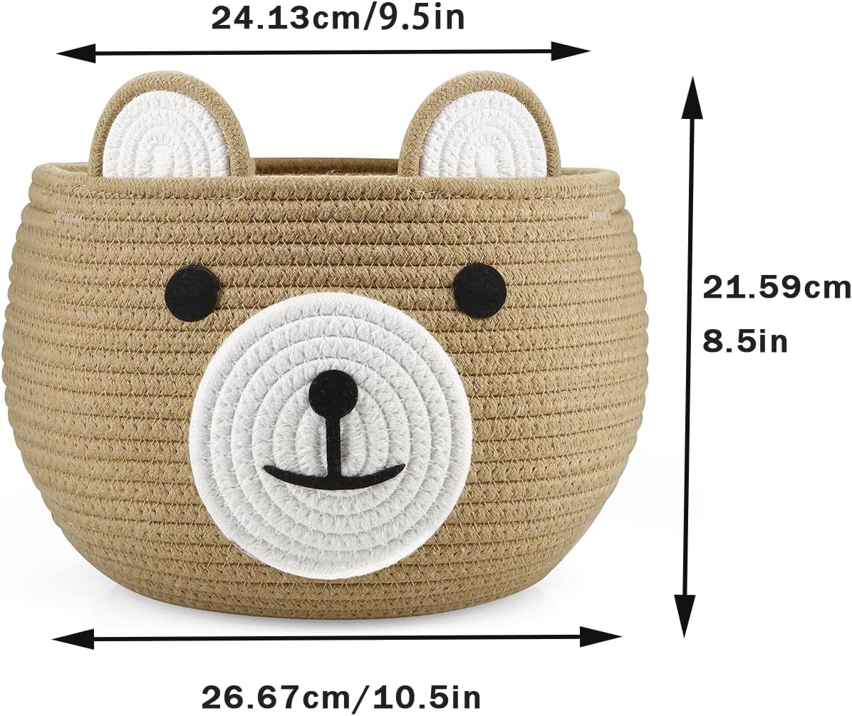PandaEar Cotton Rope Baby Basket, Baby Gift Basket Nursery Laundry Organizer with Cute Bear Design
