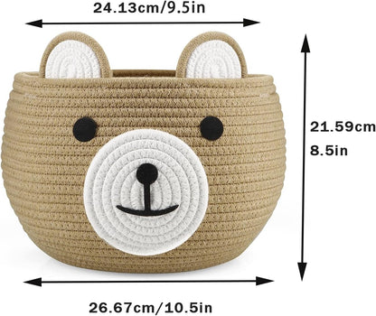 PandaEar Cotton Rope Baby Basket, Baby Gift Basket Nursery Laundry Organizer with Cute Bear Design