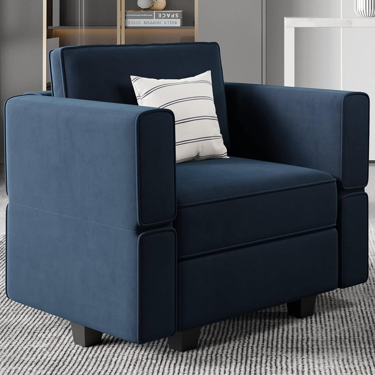 Belffin Modular Sectional Arm Accent Chair with Storage Seat Velvet Armchair Single Sofa Club Chair