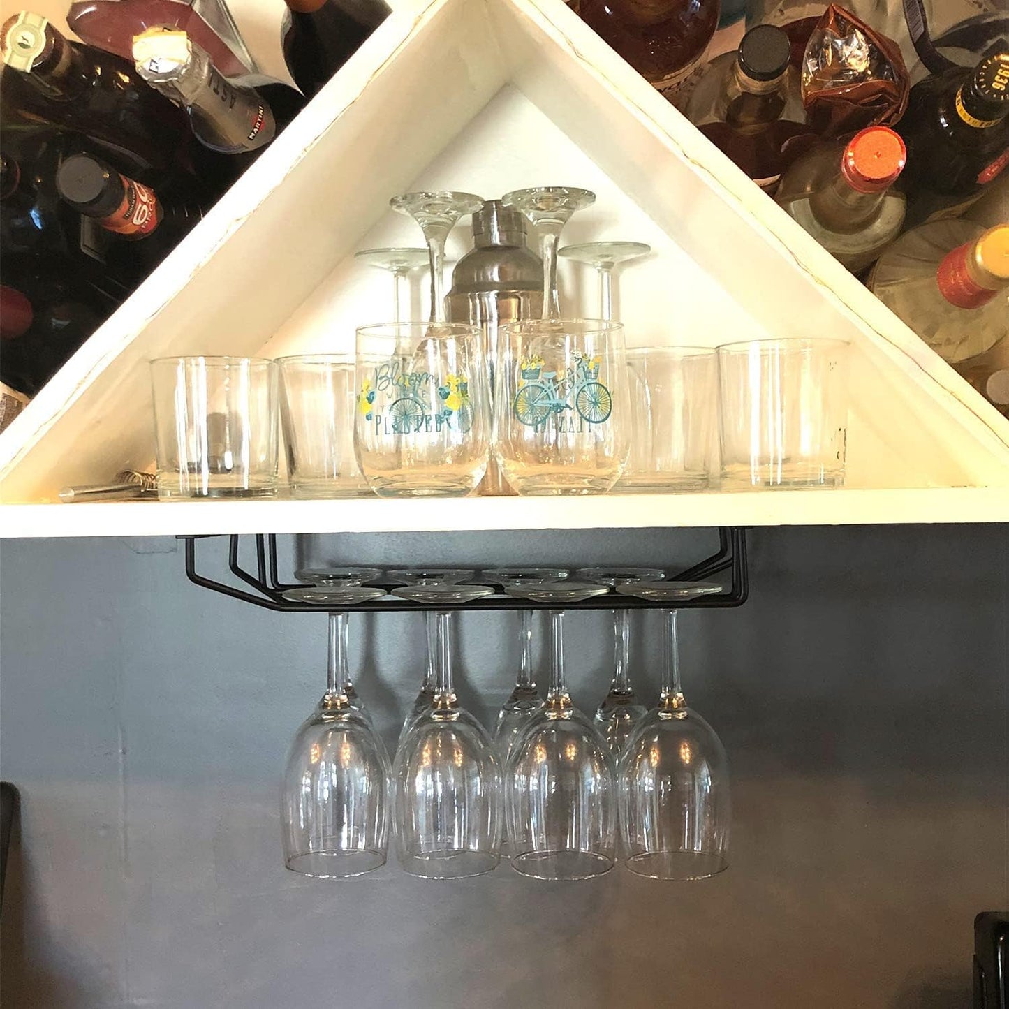 14-Inch Black Wine Glass Rack, Under Cabinet Wine Glass Holder, Stemware Rack, Hanging Stemware