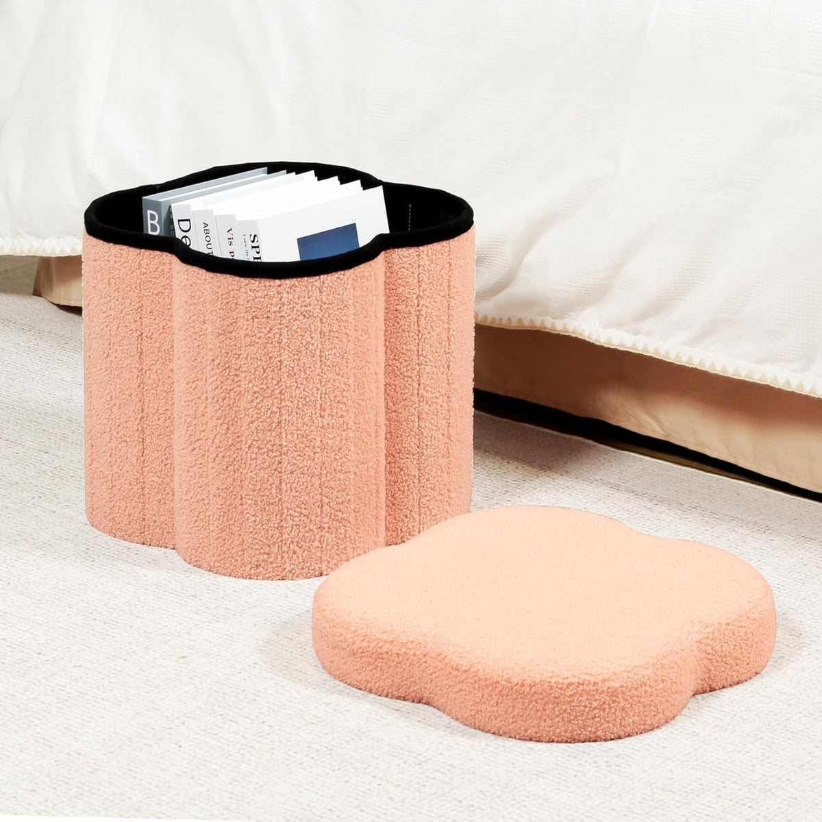 B FSOBEIIALEO Storage Ottoman Cube, Flowers Shaped Ottomans with Storage Foot Stool Footrest for