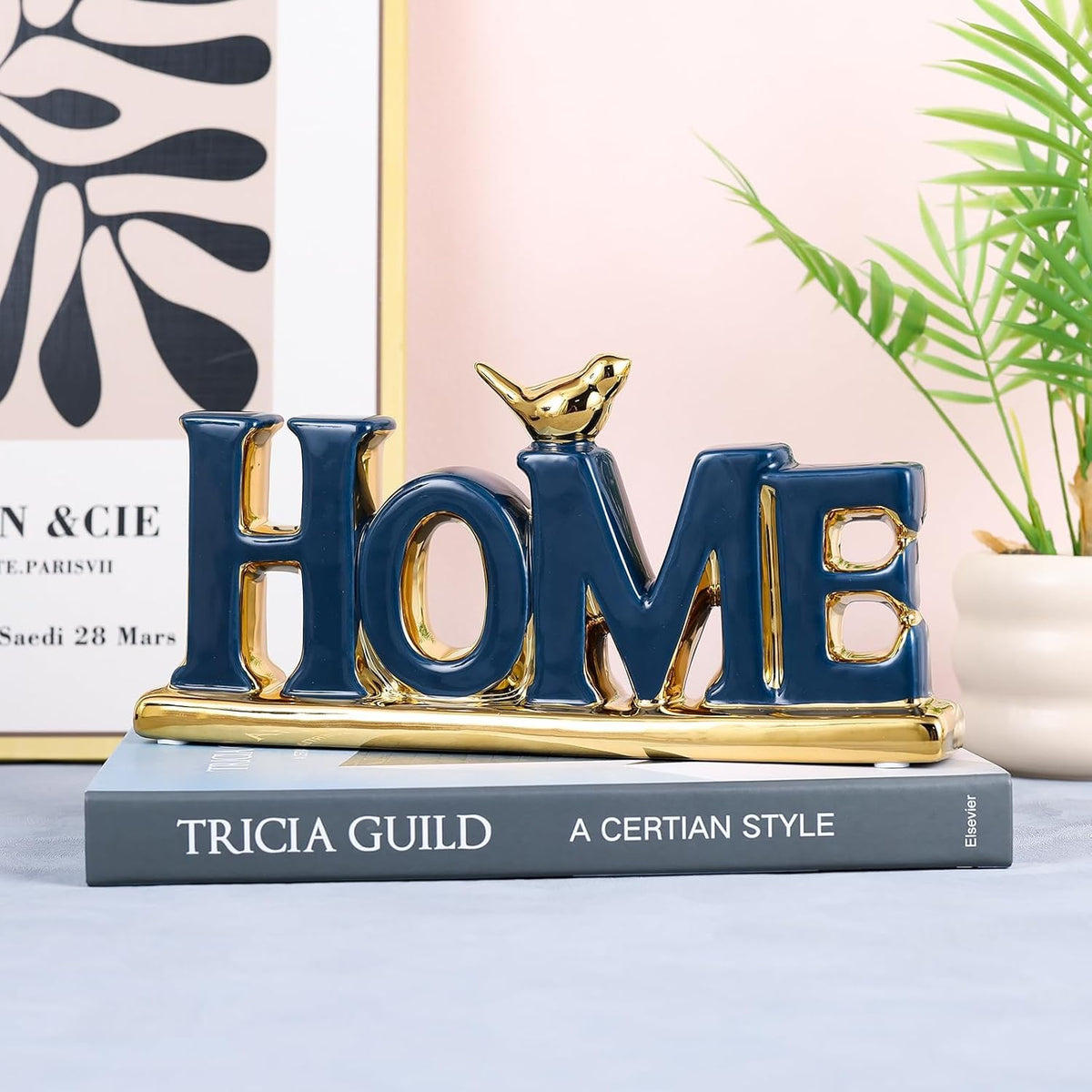 Love Sign Decoration,Blue and Gold Home Signs for Home Decor Statue,Modern Bird Sculpture