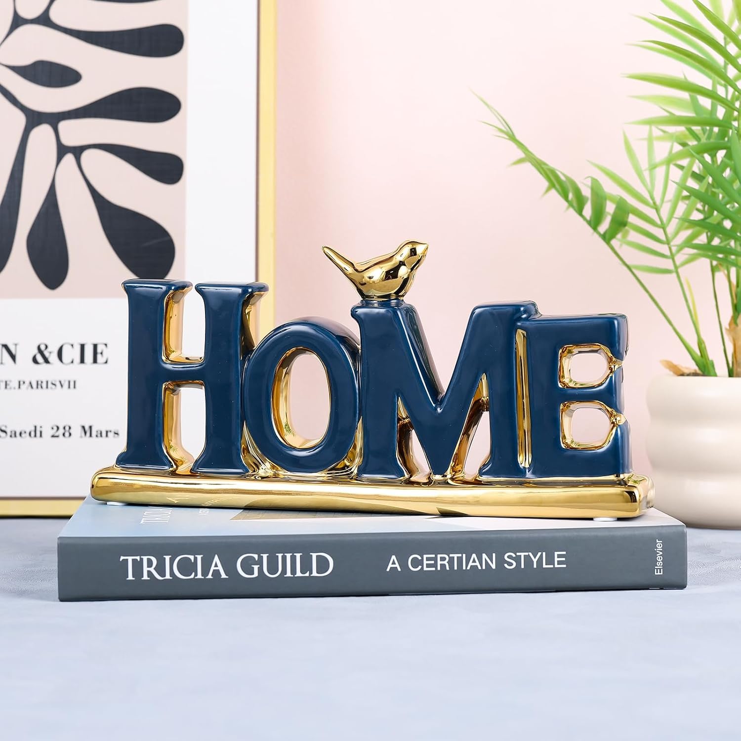Love Sign Decoration,Blue and Gold Home Signs for Home Decor Statue,Modern Bird Sculpture