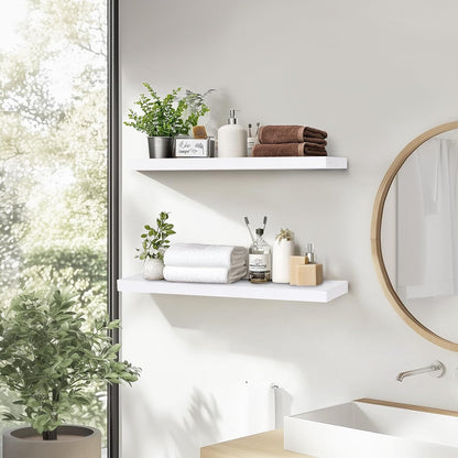 24"x6.8"x1.2" Solid Wood Floating Shelves 2-Pack - Rustic White Finish with Hidden Brackets