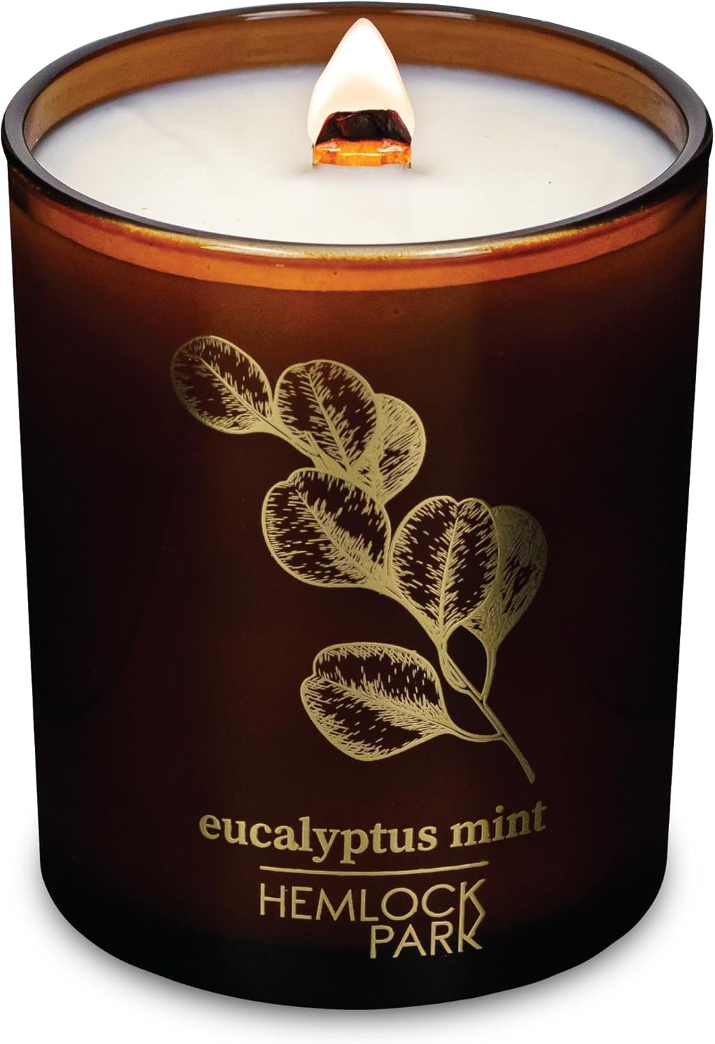 Hemlock Park Wood Wick Candle Handcrafted with Natural Coconut Wax and Essential Oils (Amber & Gold