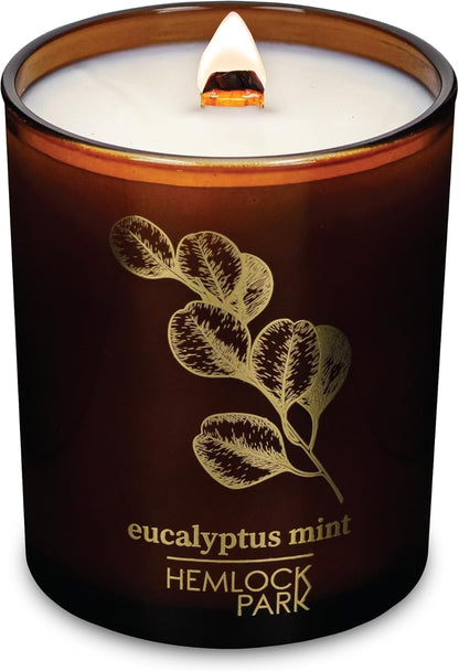 Hemlock Park Wood Wick Candle Handcrafted with Natural Coconut Wax and Essential Oils (Amber & Gold