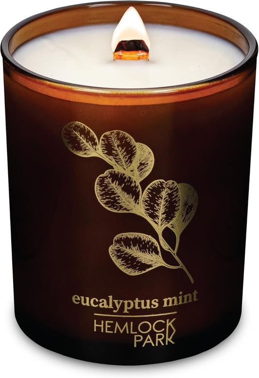 Hemlock Park Wood Wick Candle Handcrafted with Natural Coconut Wax and Essential Oils (Amber & Gold