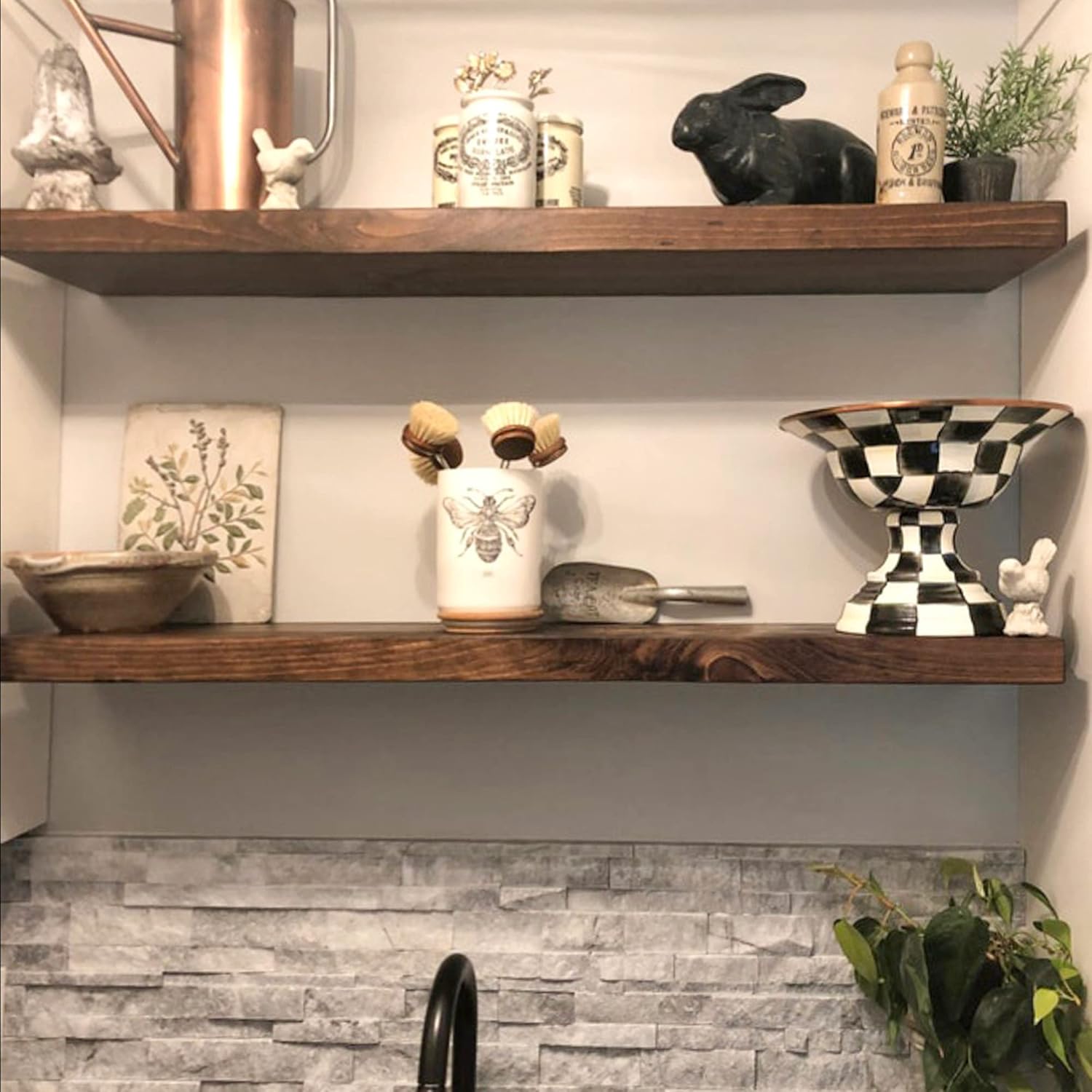 URBANDI, Rustic Floating Shelves, Set of 2, Hidden Bracket, Solid Wood, Heavy Duty, Wall Mounted
