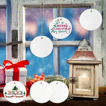 Sublimation Ceramic Ornament Blanks - 25PC Bulk White Round Porcelain Discs for Heat Press Printing