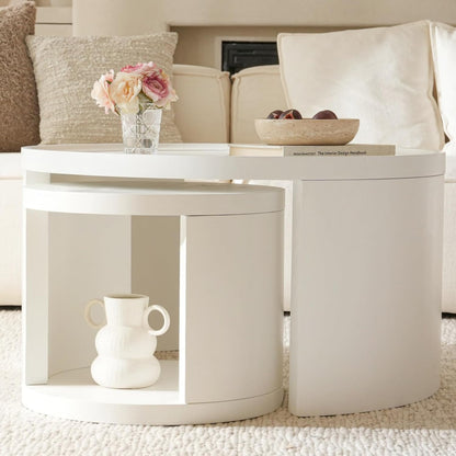 Round Nesting Coffee Table Set of 2,31.5" Large & 18" Small Low Tables with Wood Look