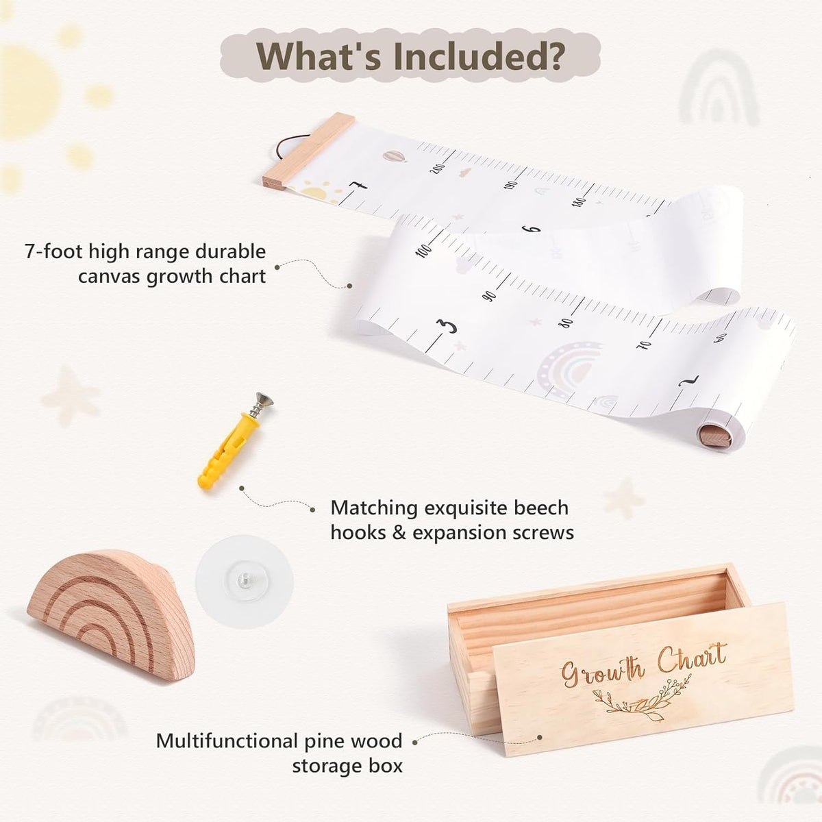 Growth Chart for Wall 7 Ft Height Chart with Keepsake Box & Hook Waterproof Canvas Measure Wall
