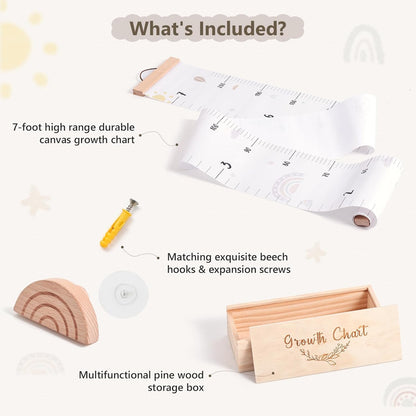Growth Chart for Wall 7 Ft Height Chart with Keepsake Box & Hook Waterproof Canvas Measure Wall