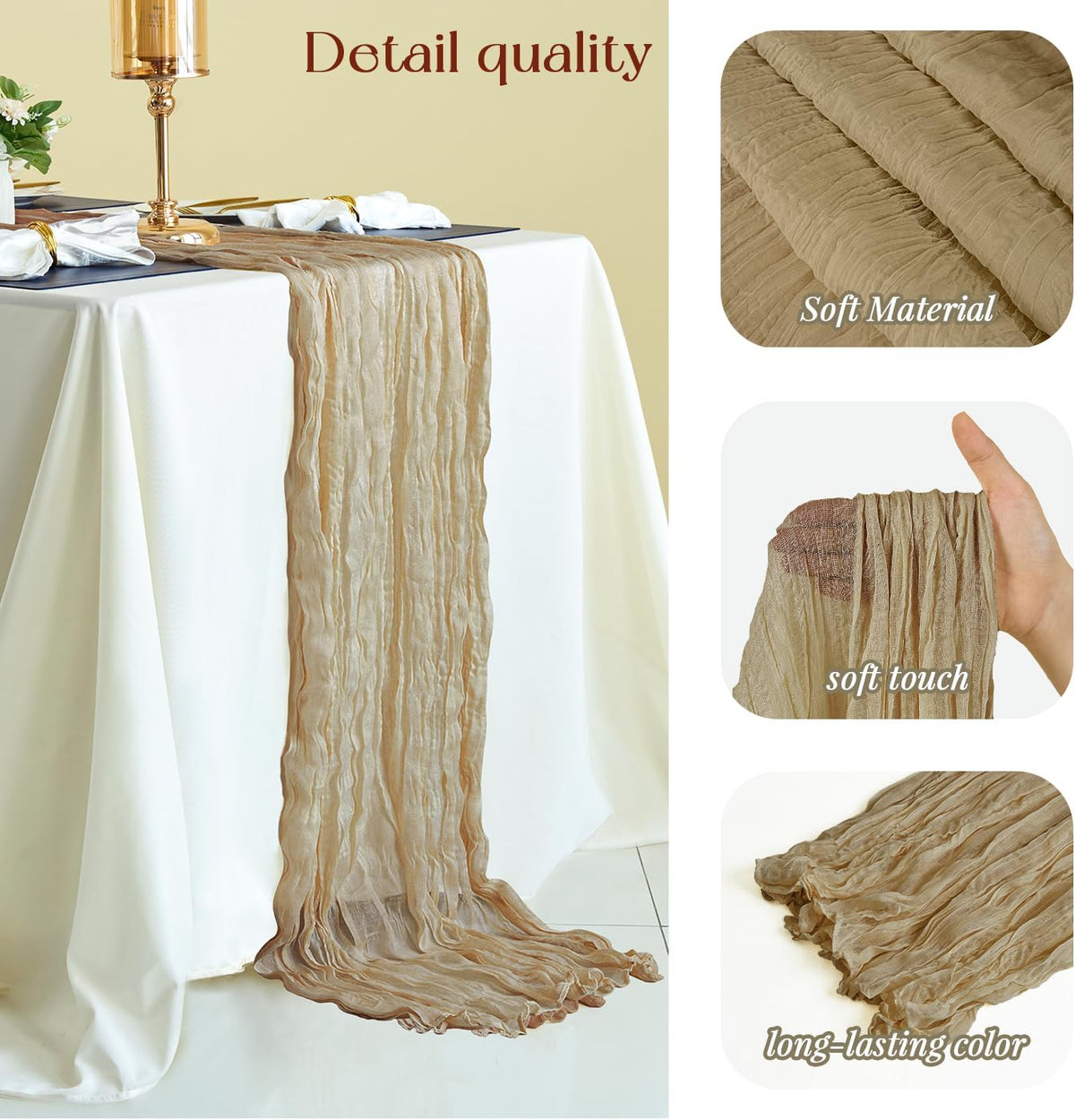 Sioloc Nude Cheesecloth Table Runner Fall Autumn Decor for Home 10ft Table Cloth for Tea Wedding
