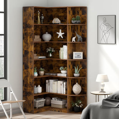 Loomie Bookshelves, 6 Tiers Shelf Large Tall Corner Etagere Bookcase with Full Baffle, L-Shaped