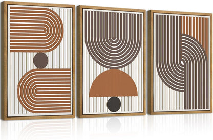 Mid Century Boho Modern Wall Art Set Abstract Geometric Wooden Wall Decor Minimalist Line Neutral