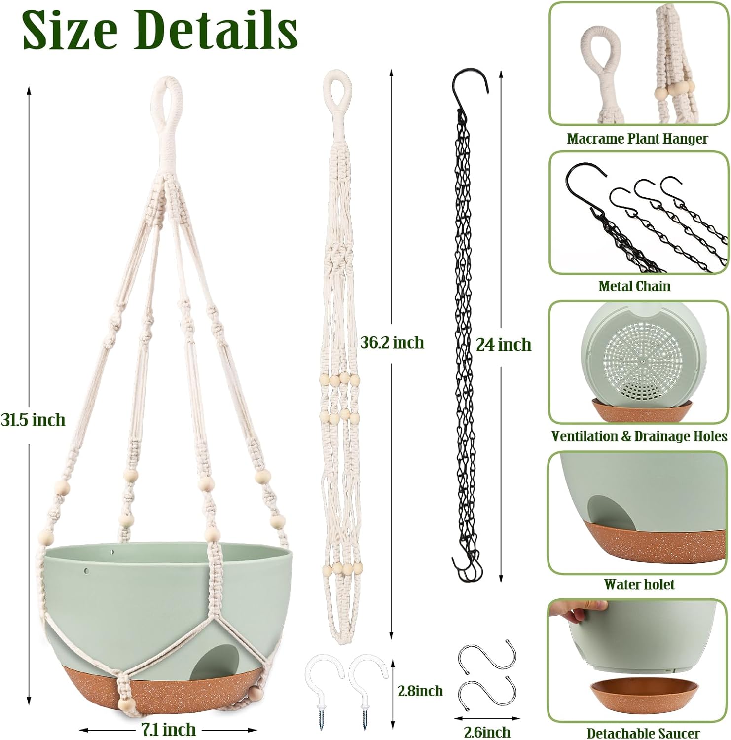 Hanging Planters for Outdoor Indoor Plants, 2 Pack 12 Inch Hanging Basket Plants Outdoor, Self