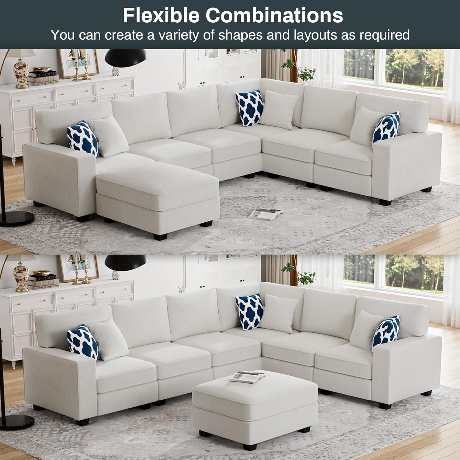 L Lengend Vansen Modular Sectional Sofa U Shaped Couch with Ottoman Modern Reversible Corner