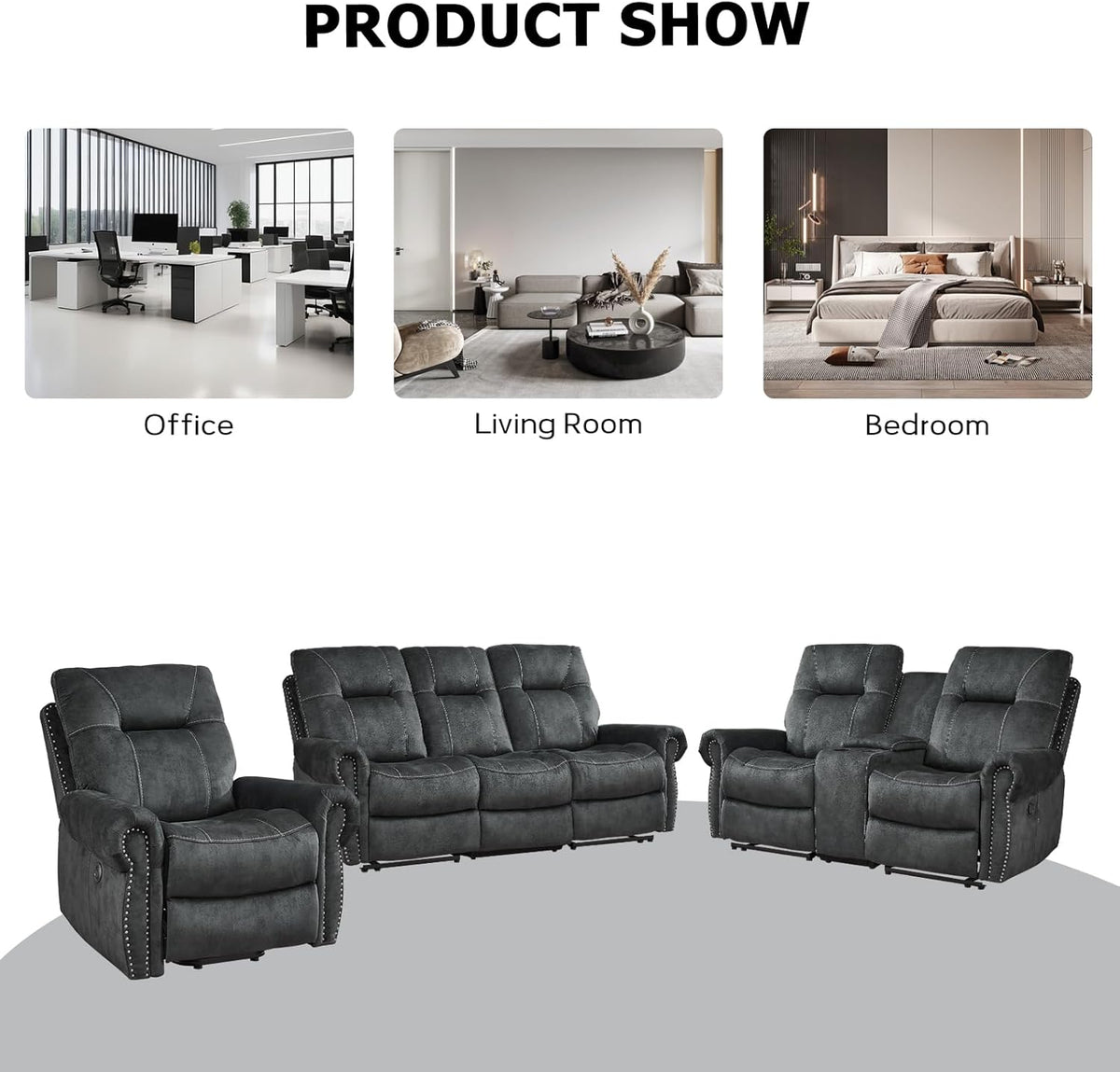 EBELLO Electric Power Recliner Chair with Massage and Heat, Soft Fabric Massage Recliner for