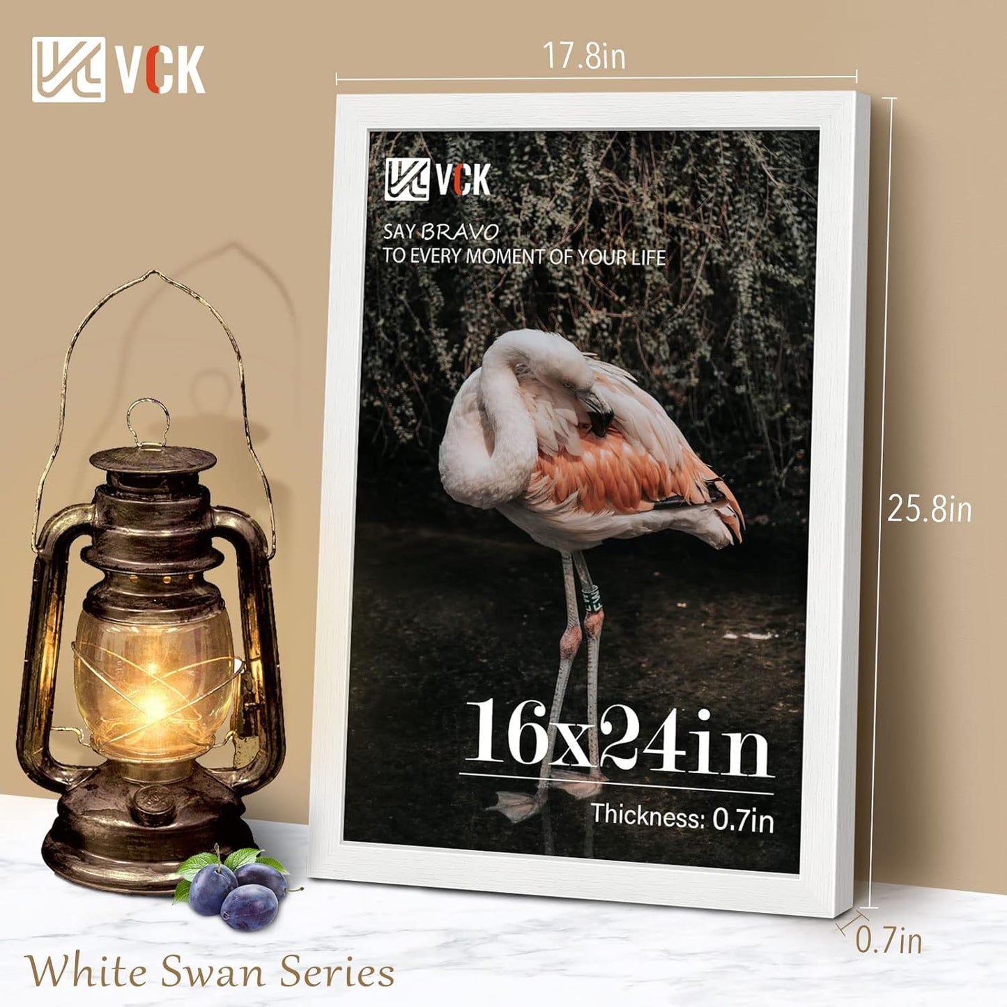 VCK 16x24 Poster Frames Set of 3, White Solid Wood Picture Frame, Textured Exclusive Wall Gallery