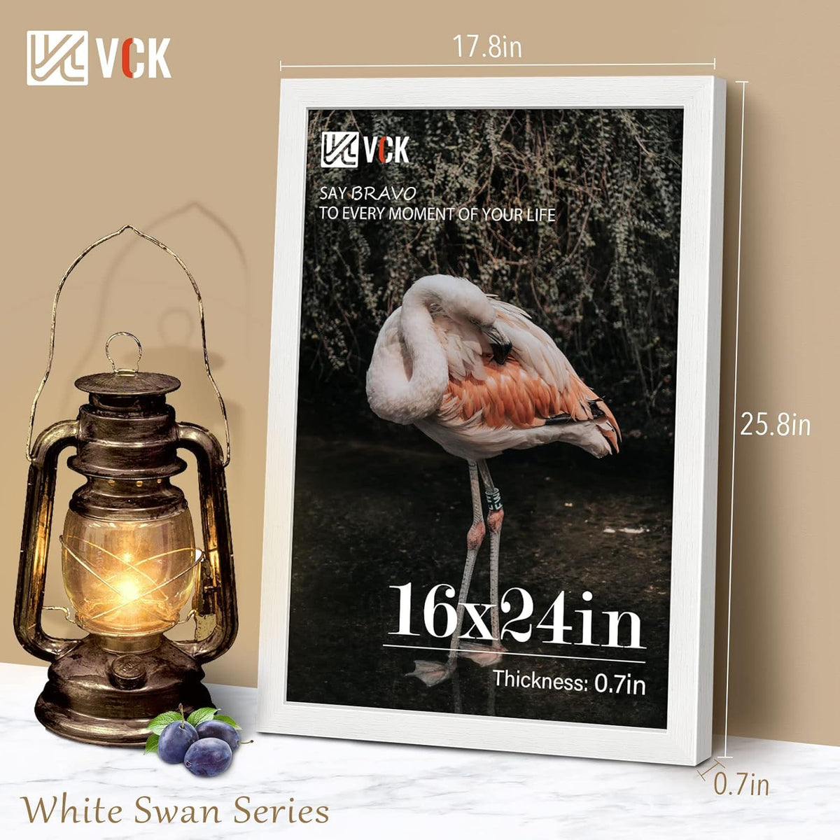 VCK 16x24 Poster Frames Set of 3, White Solid Wood Picture Frame, Textured Exclusive Wall Gallery