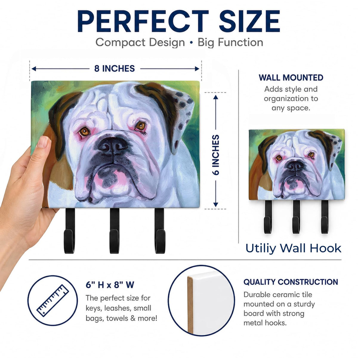 Caroline's Treasures 7350TH68 Miss English Bulldog Leash or Key Holder, Wall Hooks, Key Hooks