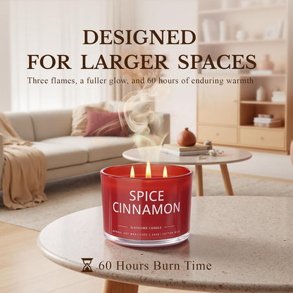 Cinnamon Spice Fall Candle, Large 3 Wick 12oz Luxury Candle, Elegant Autumn Gift for Women & Men