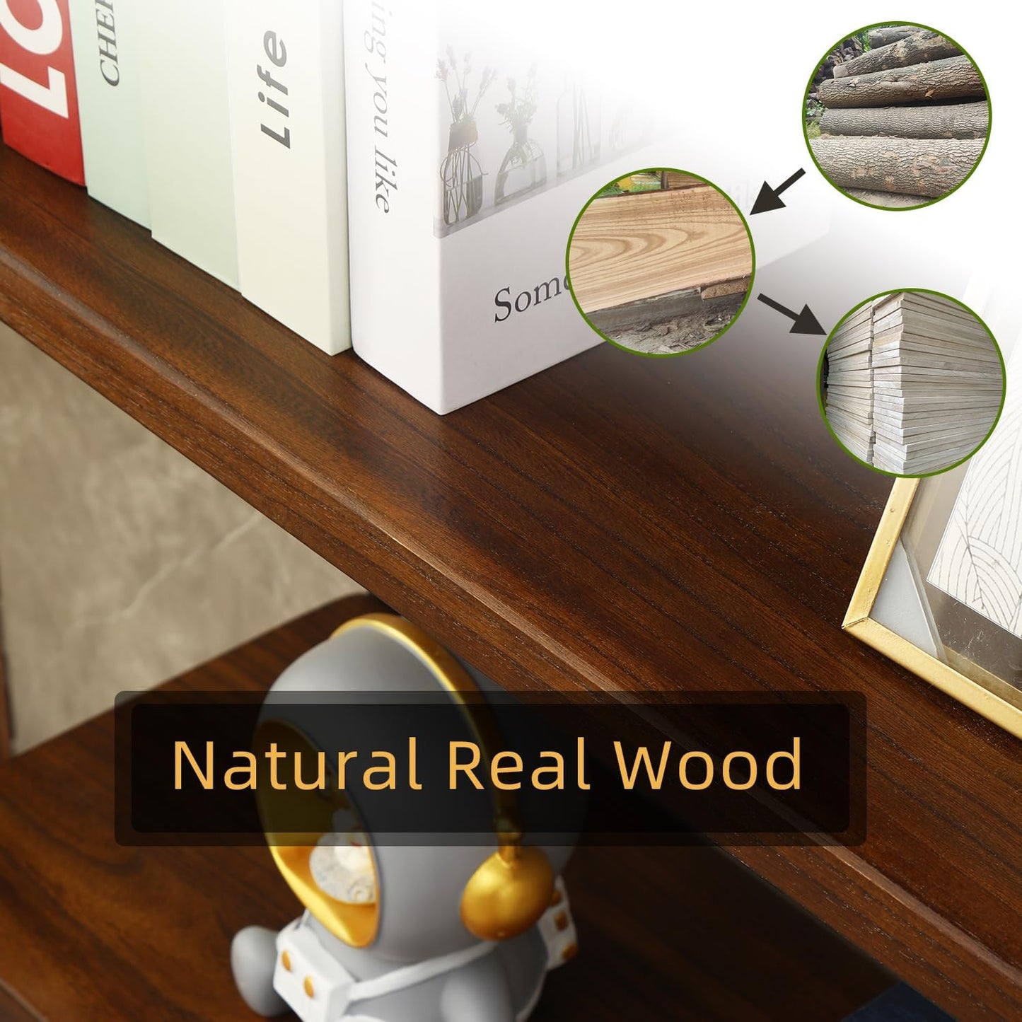 WH-AOERPYMY Natural Real Wood Bookcase,Industrial Bookshelf,6 Tier Solid Wood Open Book Shelf