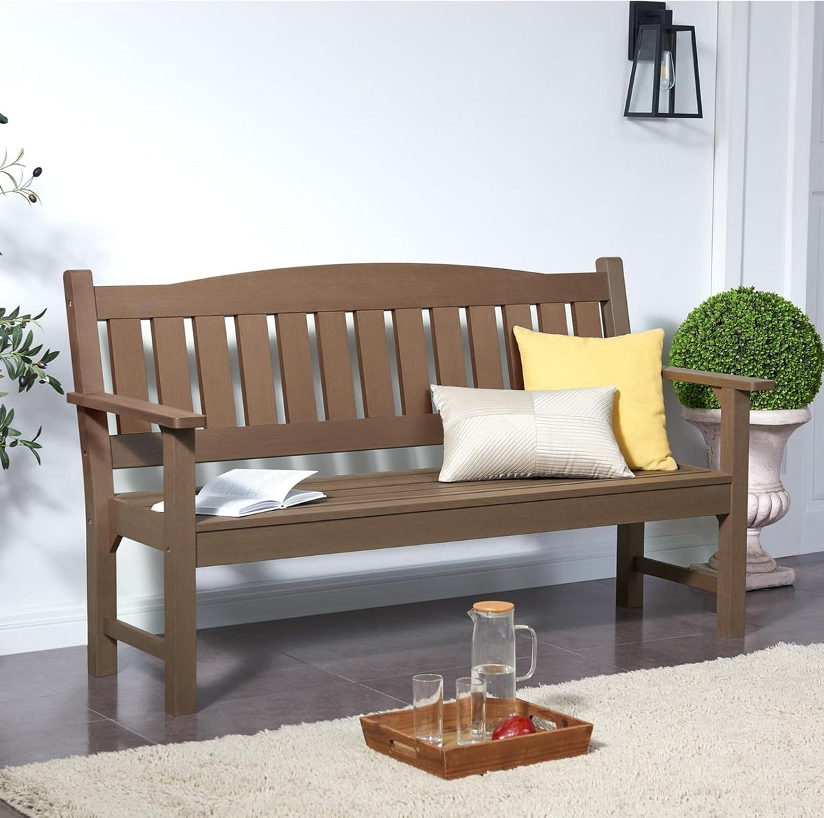 Psilvam 3-Person Outdoor Memorial Bench, All-Weather Poly Lumber Garden Bench, Rot-Resistant
