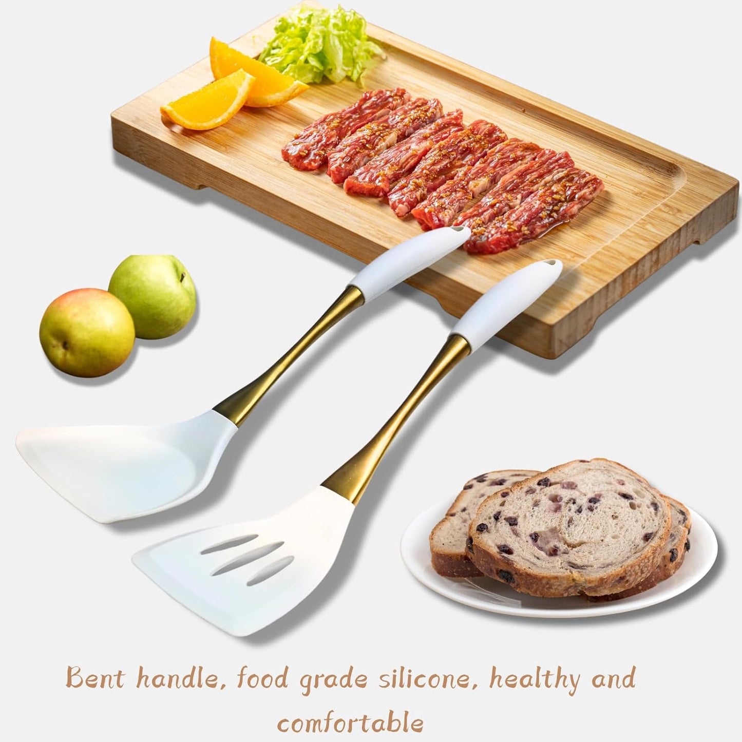 Elegant White Gold Silicone Cooking Utensils Set - Non-Toxic, Dishwasher Safe Kitchen Utensils Set