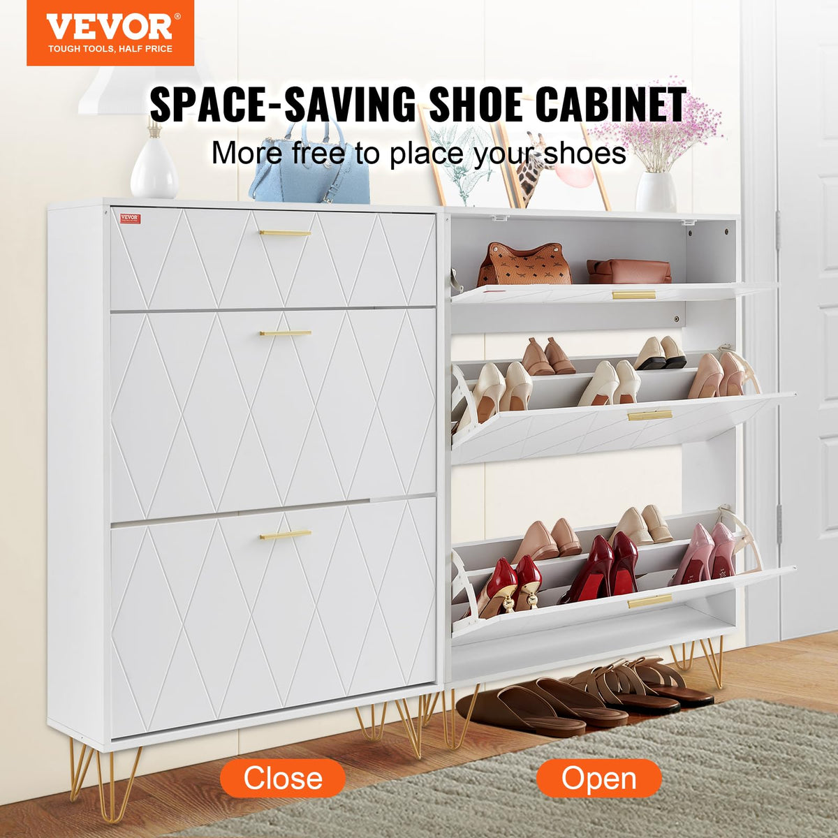 VEVOR Shoe Cabinet with 2 Flip Drawers, Modern Shoes Storage Cabinet with Storage Drawer and