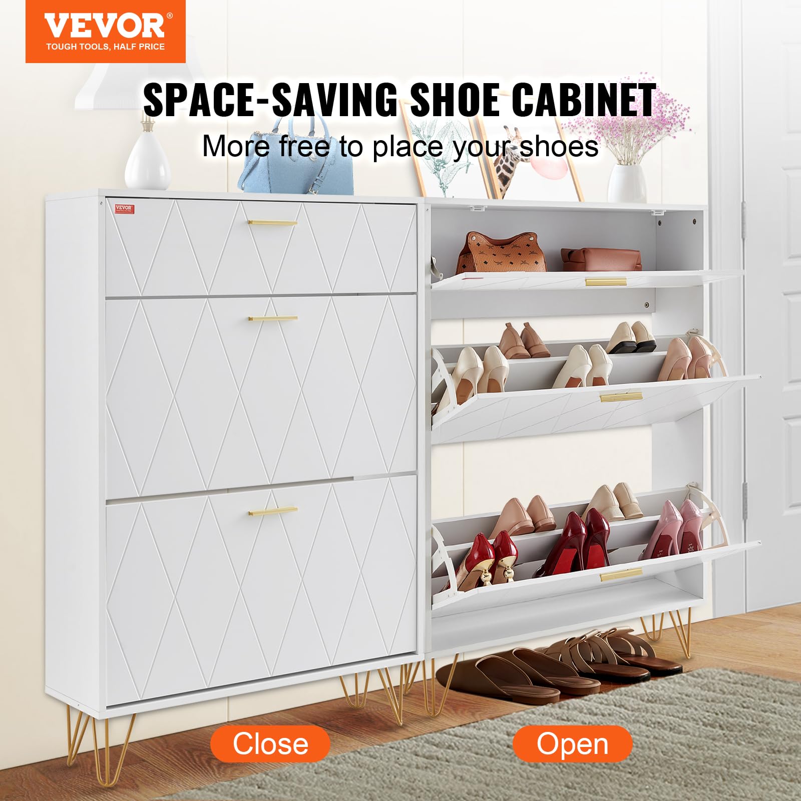 VEVOR Shoe Cabinet with 2 Flip Drawers, Modern Shoes Storage Cabinet with Storage Drawer and
