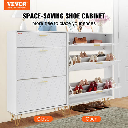 VEVOR Shoe Cabinet with 2 Flip Drawers, Modern Shoes Storage Cabinet with Storage Drawer and