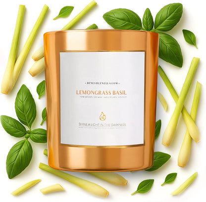 Benevolence LA Lemongrass & Basil Wood Wick Candles | Soy Scented Candles for Home | Gifts for