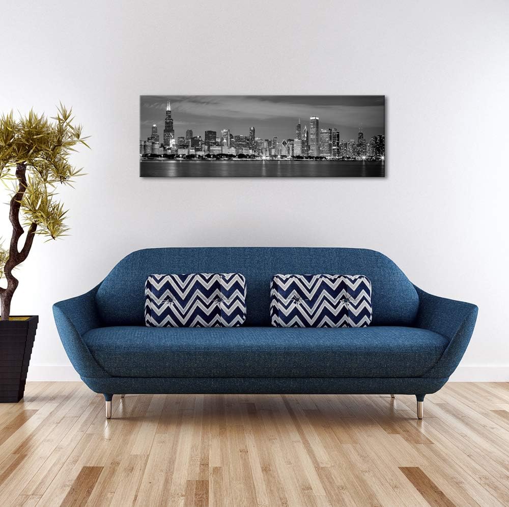 Wieco Art Chicago City Center Skyline in Black and White Canvas Prints Modern Canvas Art Cityscape