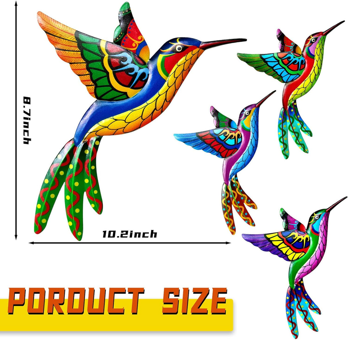 ZYP Metal Outdoor Wall Art Decor,3D Colorful Garden Birds Sculpture Outdoor Iron Hanging Decor