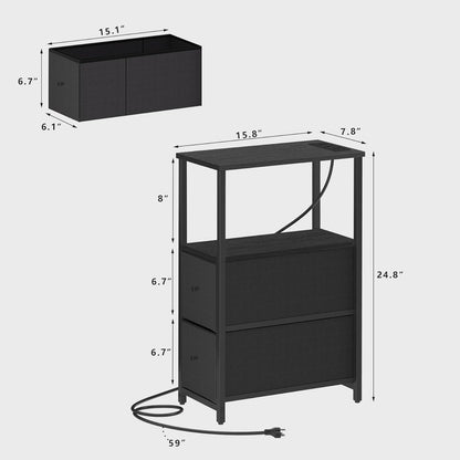 TUTOTAK Small Narrow End Table with Charging Station, Side Table with Outlets, Nightstand with 2