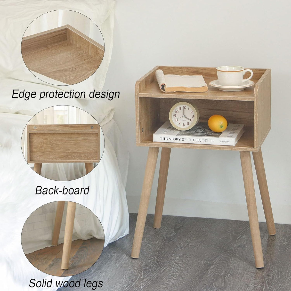 MaxSmeo Nightstand, Mid Century Modern Side Table Bedroom with Storage, Small End Bedside Table