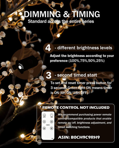 5ft Lighted Baby's Breath Tree with 128 Warm White LED Lights for Holiday Decor - Dimmable, UL
