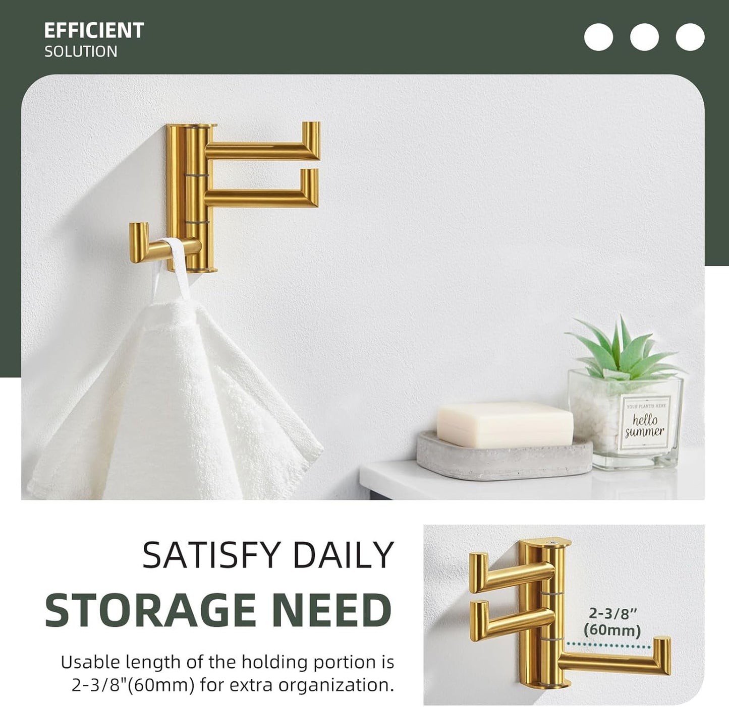Angle Simple 3 Arms Towel Hook Brushed Gold, 304 Stainless Steel Swivel Triple Towel Holder