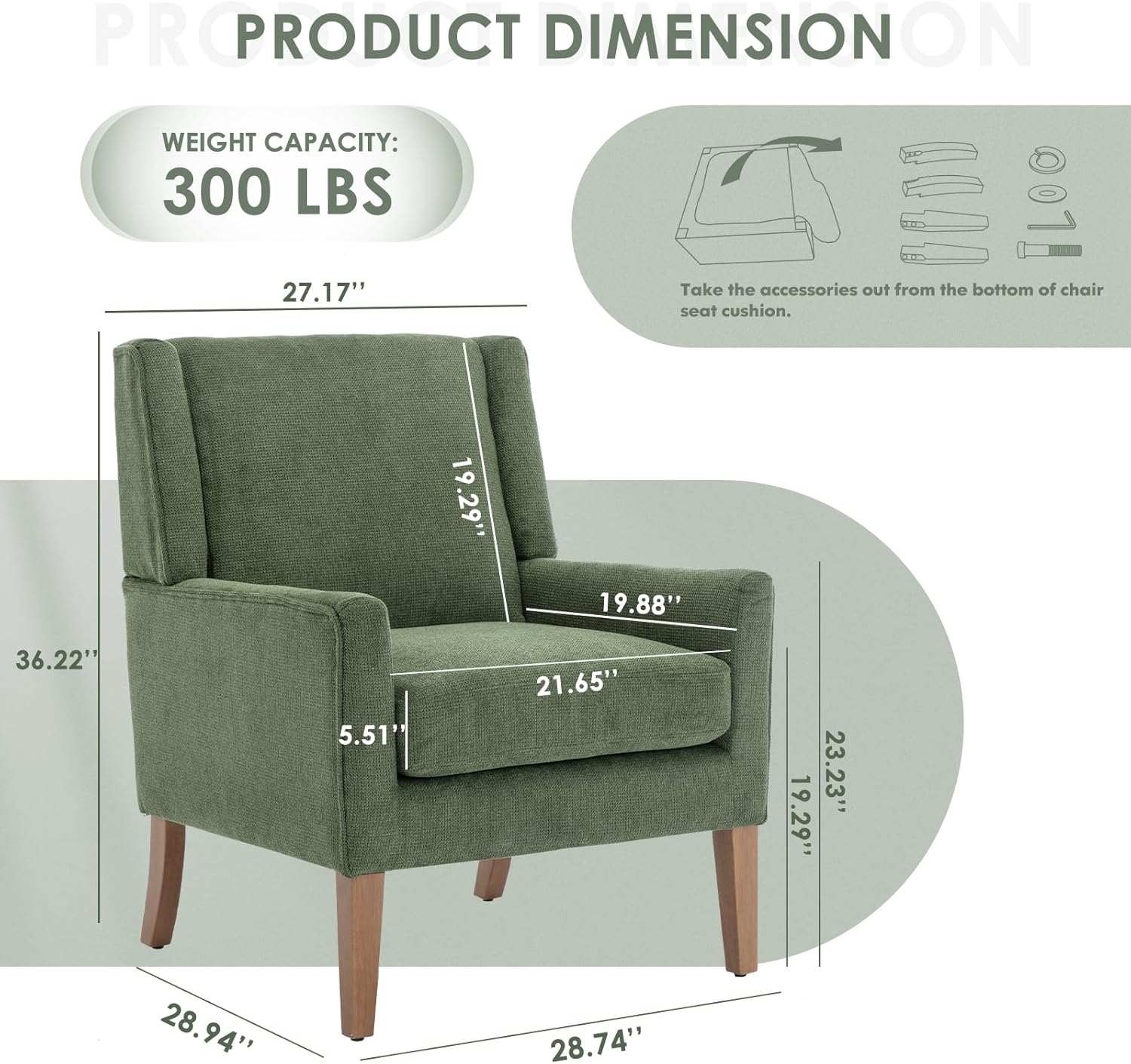 COLAMY Modern Wingback Living Room Chair, Upholstered Fabric Accent Armchair, Single Sofa Chair