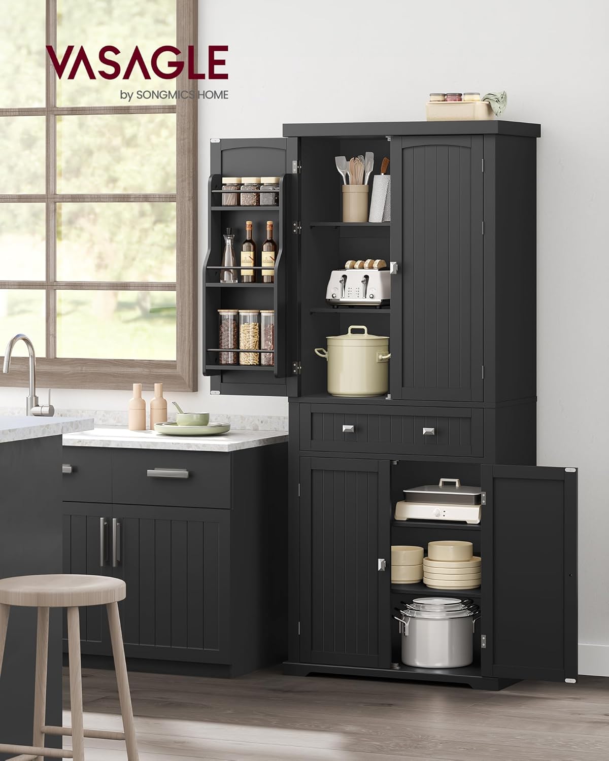VASAGLE Pantry Cabinet, 71.7-Inch High Freestanding Tall Cupboard Storage Cabinet with a Drawer, 2