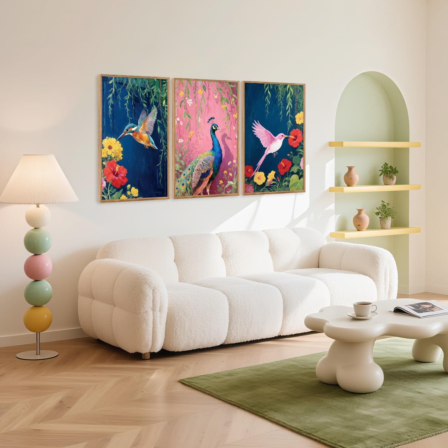 Aurlan Colorful Birds Flowers Framed Wall Art(16"x24"), 3PCS Large Classic Elegance Hummingbird