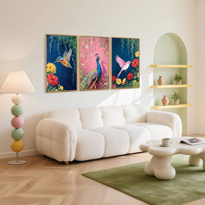 Aurlan Colorful Birds Flowers Framed Wall Art(16"x24"), 3PCS Large Classic Elegance Hummingbird